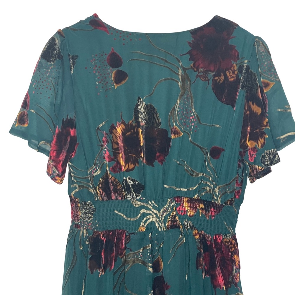 Baltic Born Valen Maxi Dress XL Jade Multi Floral Burnout Velvet Flutter Sleeve - Picture 5 of 12